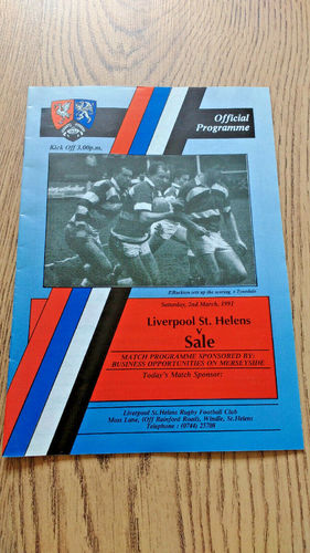 Liverpool St Helens v Sale Mar 1991 Rugby Programme