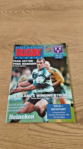 Sale v Newport Oct 1996 Rugby Programme