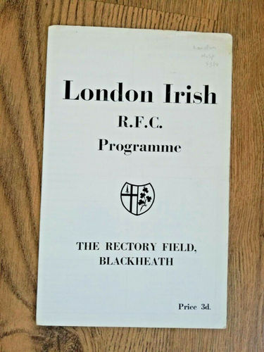 London Irish v London Hospital Oct 1953 Rugby Programme