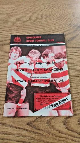 Gloucester v Saracens Feb 1985 John Player Cup Rugby Programme