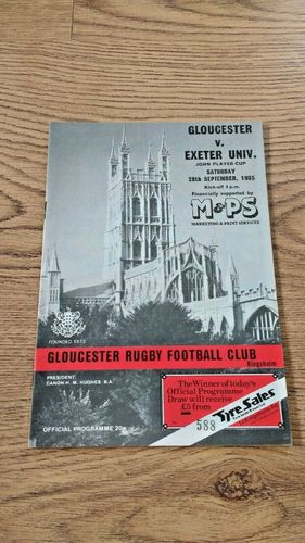 Gloucester v Exeter University Sept 1985 John Player Cup Rugby Programme