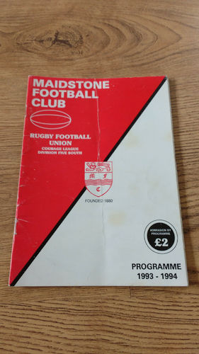 Maidstone v Tabard Oct 1993 Rugby Programme
