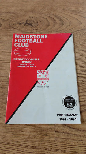 Maidstone v Basingstoke Dec 1993 Rugby Programme