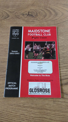 Maidstone v Sevenoaks Nov 2002 Intermediate Cup Rugby Programme