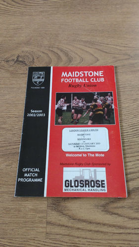 Maidstone v Sevenoaks Jan 2003 Rugby Programme