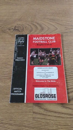 Maidstone v Effingham & Leatherhead Feb 2003 Rugby Programme