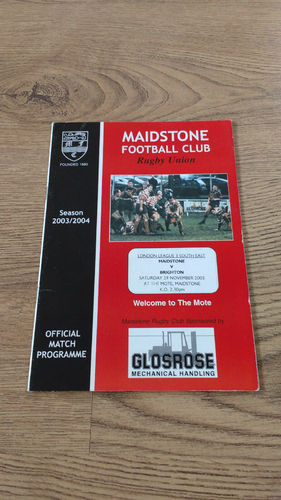 Maidstone v Brighton Nov 2003 Rugby Programme