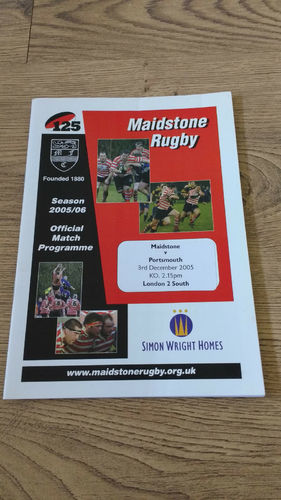 Maidstone v Portsmouth Dec 2005 Rugby Programme