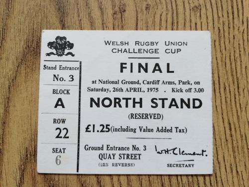 Aberavon v Llanelli Apr 1975 Welsh Cup Final Used Rugby Ticket