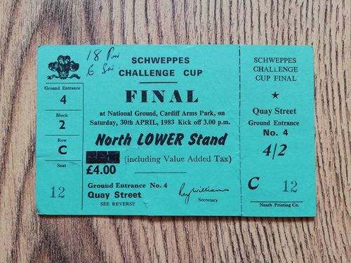 Pontypool v Swansea Apr 1983 Schweppes Cup Final Used Rugby Ticket