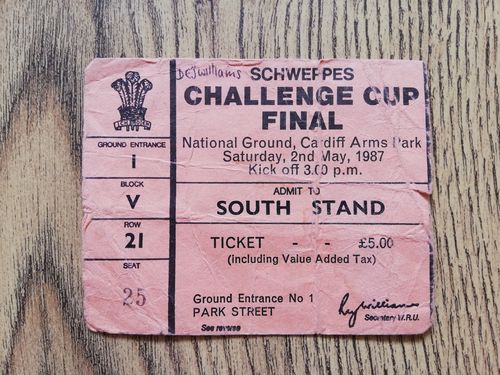 Cardiff v Swansea May 1987 Schweppes Cup Final Used Rugby Ticket