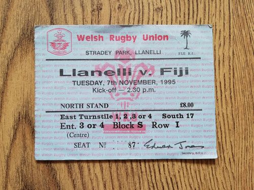 Llanelli v Fiji Nov 1995 Used Rugby Ticket