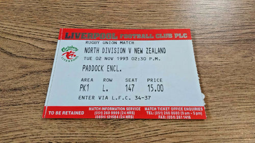 North Division v New Zealand Nov 1993 Used Rugby Ticket