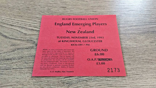 England Emerging Players v New Zealand Nov 1993 Used Rugby Ticket