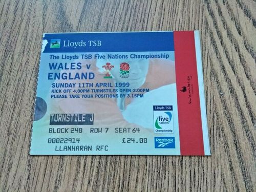 Wales v England Apr 1999 Used Rugby Ticket