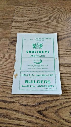 Abertillery v Cross Keys Sept 1959 Rugby Programme