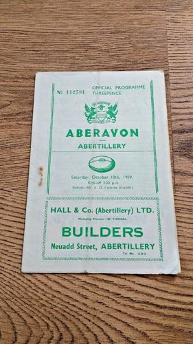 Abertillery v Aberavon Oct 1959 Rugby Programme