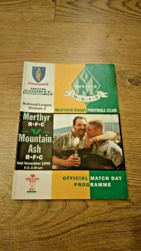 Merthyr v Mountain Ash Nov 1996 Rugby Programme