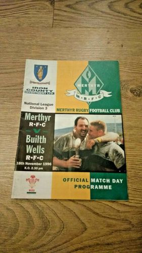Merthyr v Builth Wells Nov 1996 Rugby Programme