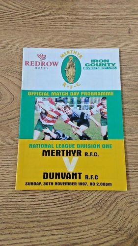 Merthyr v Dunvant Nov 1997 Rugby Programme