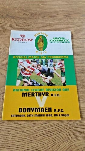 Merthyr v Bonymaen Mar 1998 Rugby Programme
