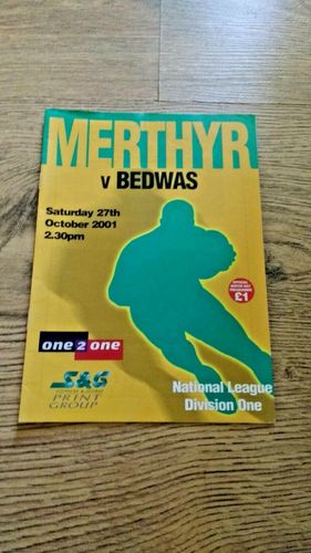 Merthyr v Bedwas Oct 2001 Rugby Programme