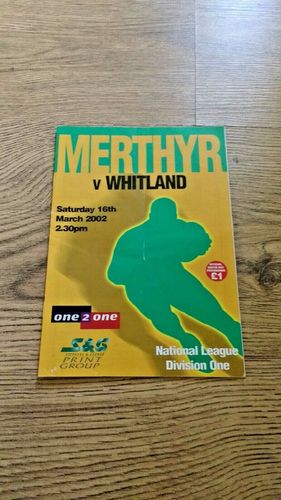 Merthyr v Whitland Mar 2002 Rugby Programme