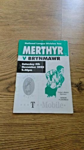 Merthyr v Brynmawr Nov 2002 Rugby Programme