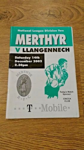 Merthyr v Llangennech Dec 2002 Rugby Programme