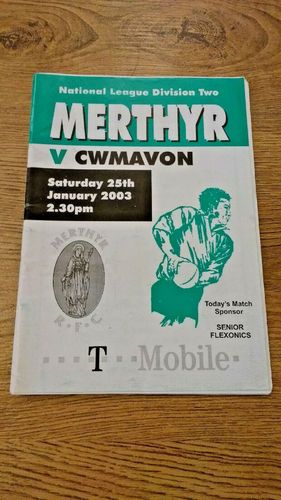 Merthyr v Cwmavon Jan 2003 Rugby Programme