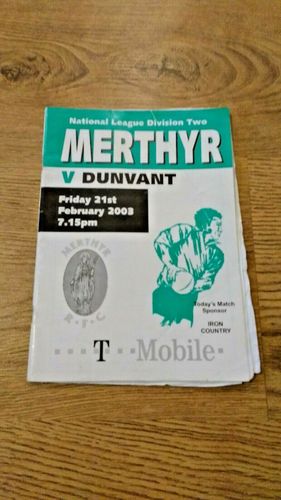 Merthyr v Dunvant Feb 2003 Rugby Programme