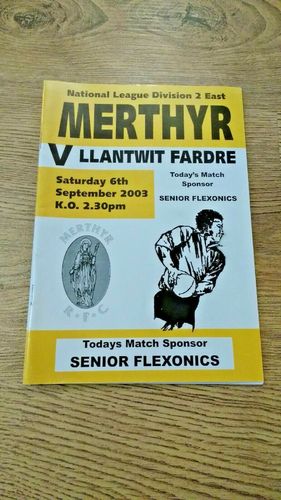 Merthyr v Llantwit Fardre Sept 2003 Rugby Programme