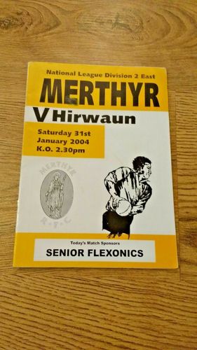 Merthyr v Hirwaun Jan 2004 Rugby Programme