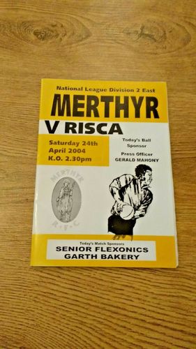 Merthyr v Risca Apr 2004 Rugby Programme