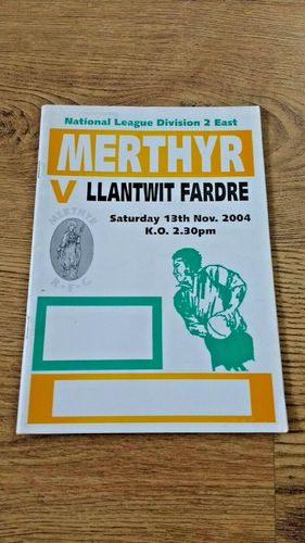 Merthyr v Llantwit Fardre Nov 2004 Rugby Programme