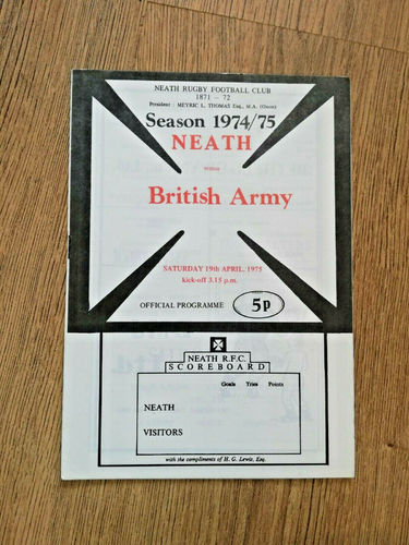 Neath v British Army Apr 1975 Rugby Programme