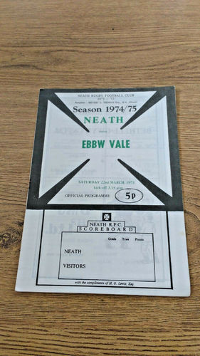 Neath v Ebbw Vale Mar 1975 Rugby Programme