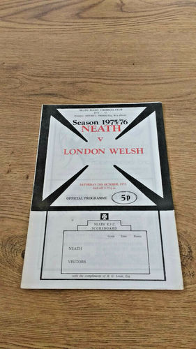 Neath v London Welsh Oct 1975 Rugby Programme