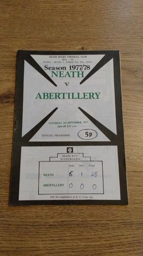 Neath v Abertillery Sept 1977 Rugby Programme