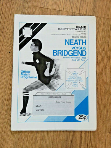 Neath v Bridgend Nov 1985 Rugby Programme
