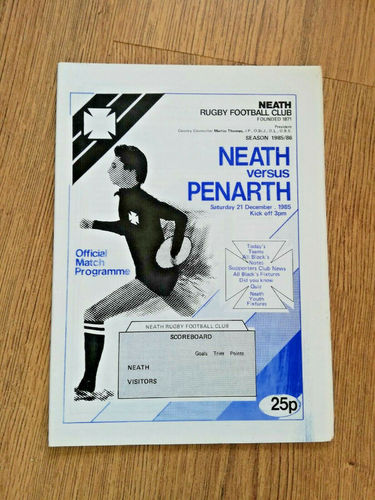 Neath v Penarth Dec 1985 Rugby Programme