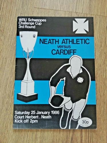 Neath Athletic v Cardiff Jan 1986 Schweppes Cup Rugby Programme