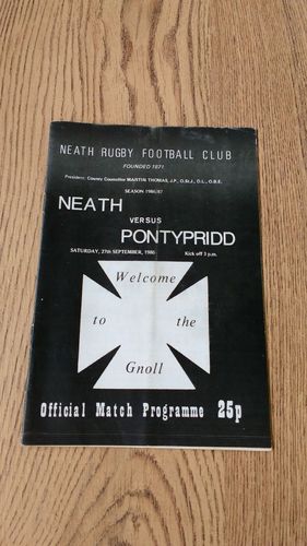 Neath v Pontypridd Sept 1986 Rugby Programme