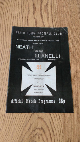 Neath v Llanelli Oct 1986 Rugby Programme