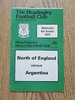 North of England v Argentina Oct 1978 Rugby Programme