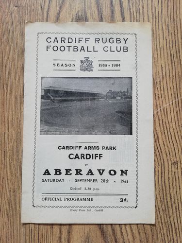 Cardiff v Aberavon Sept 1963 Rugby Programme