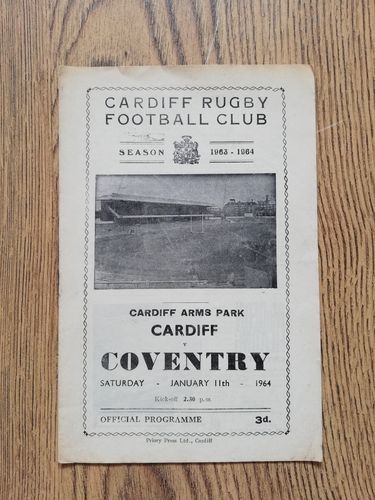 Cardiff v Coventry Jan 1964 Rugby Programme