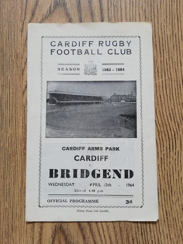 Cardiff v Bridgend Apr 1964 Rugby Programme