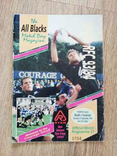 Neath v Swansea Sept 1993 Rugby Programme