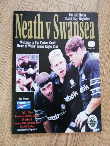 Neath v Swansea Nov 1995 Rugby Programme